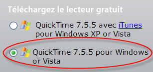 Téléchargement de Quicktime pour Windows